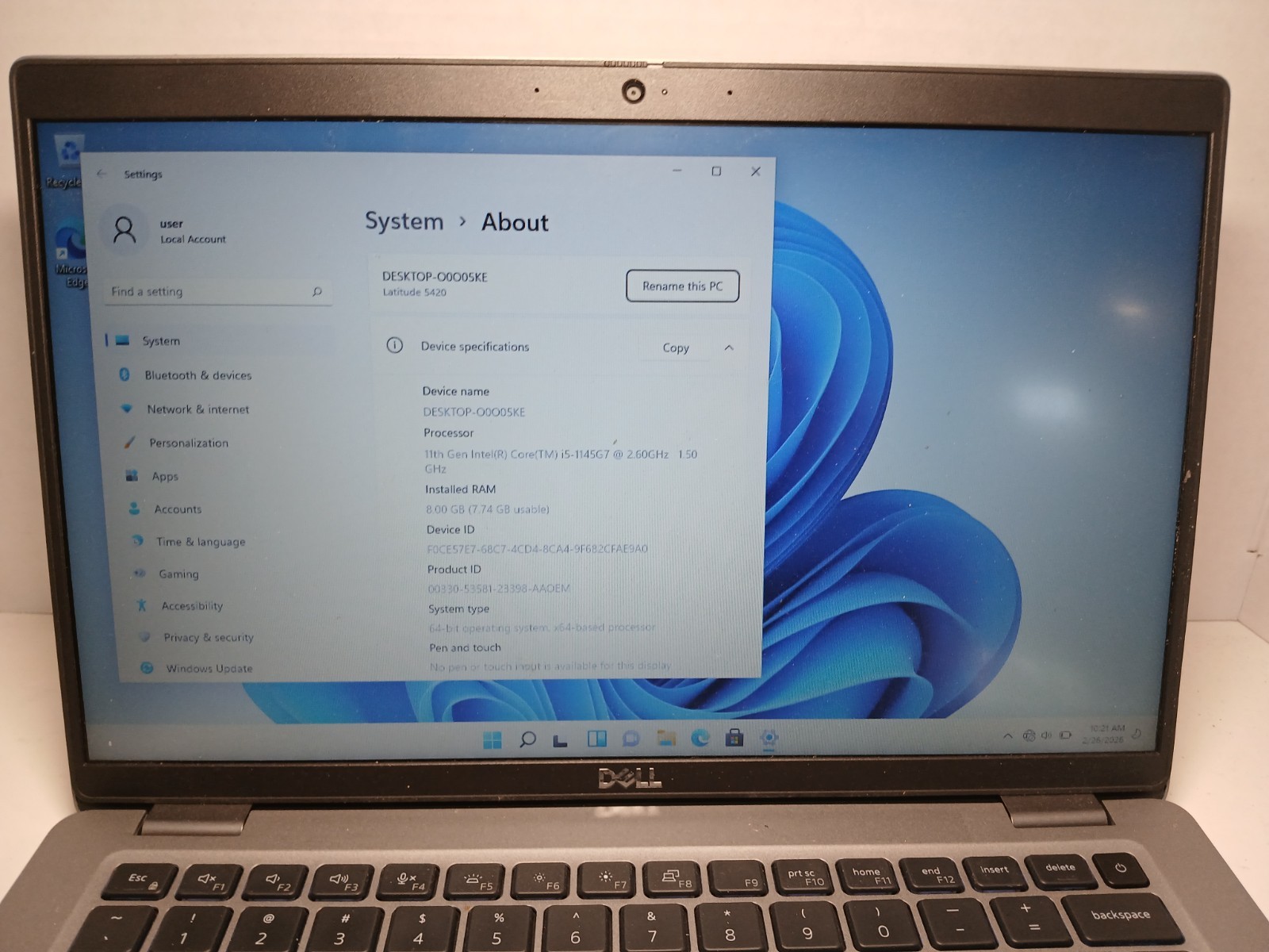 Dell Latitude 5420 14″ Laptop i5-1145G7 8GB RAM 256GB SSD WIN11 NO BATTERY! #97