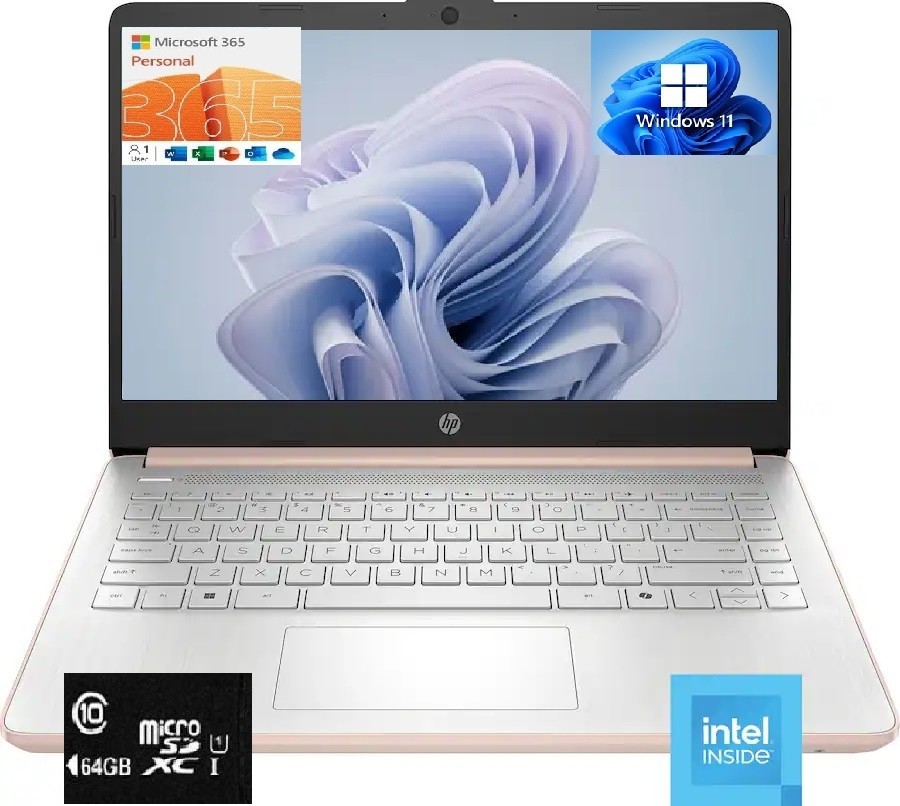 HP 14” HD Laptop, Intel 4-Core N150, 8GB RAM, 192GB (128+64), Win 11, MS 365