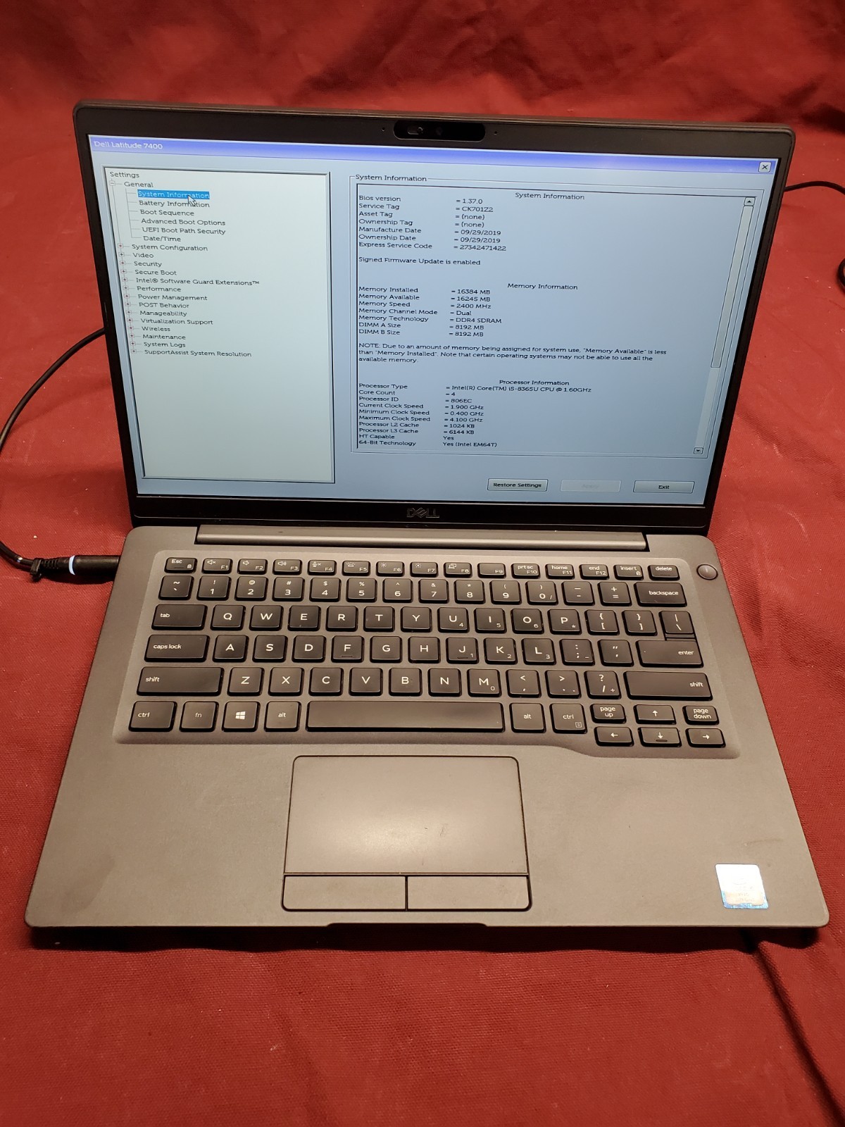 Dell Latitude 7400 i5 8365U 1.60GHz/ 16GB/ 256 GB SSD 1920x 1080 #2948
