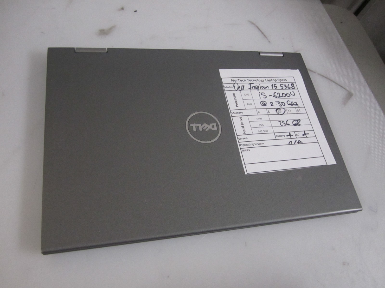 Dell Inspiron 15 5368 i5-6200U 16GB 2.30GHZ 256GB SSD LAPTOP + AC NOOS