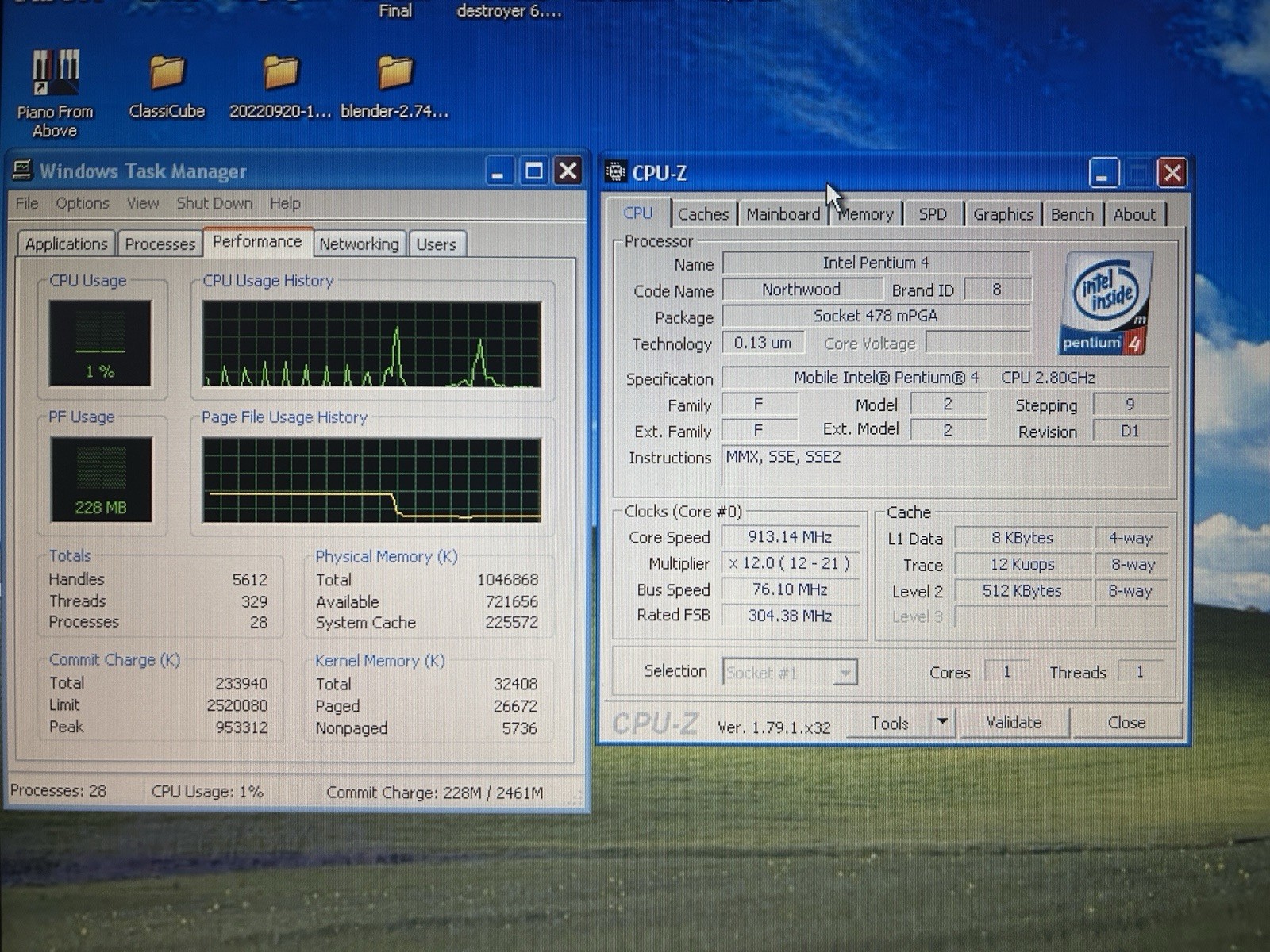 Dell Inspiron 1150, Pentium 4 2.8 GHZ, 1GB RAM, 80GB HDD, Windows XP SP3