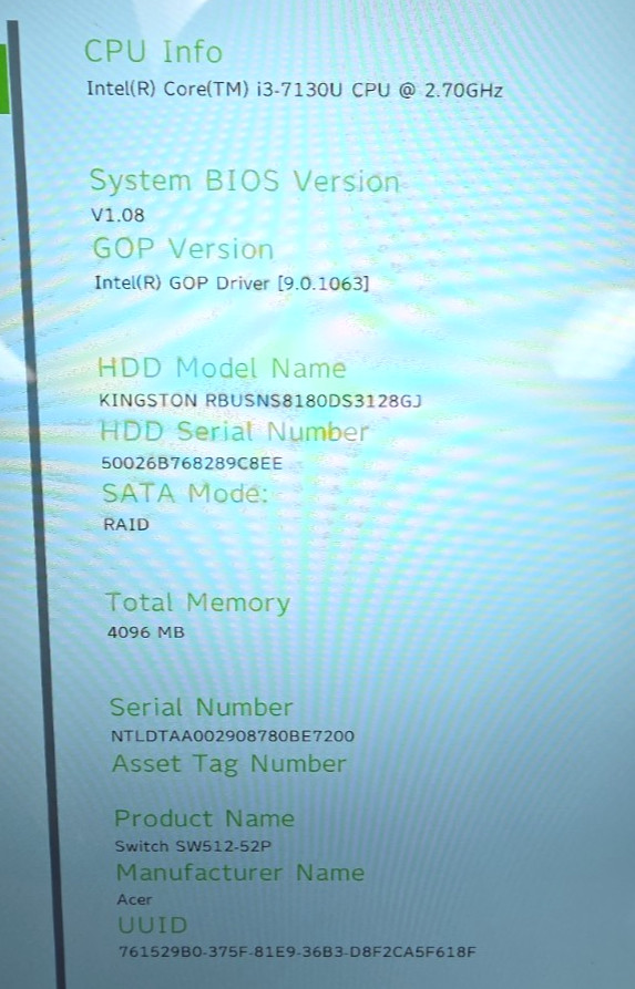Acer Switch 5| Intel Core i3-7130U| 4GB RAM| 128GB SSD| Win 10 Pro| CS