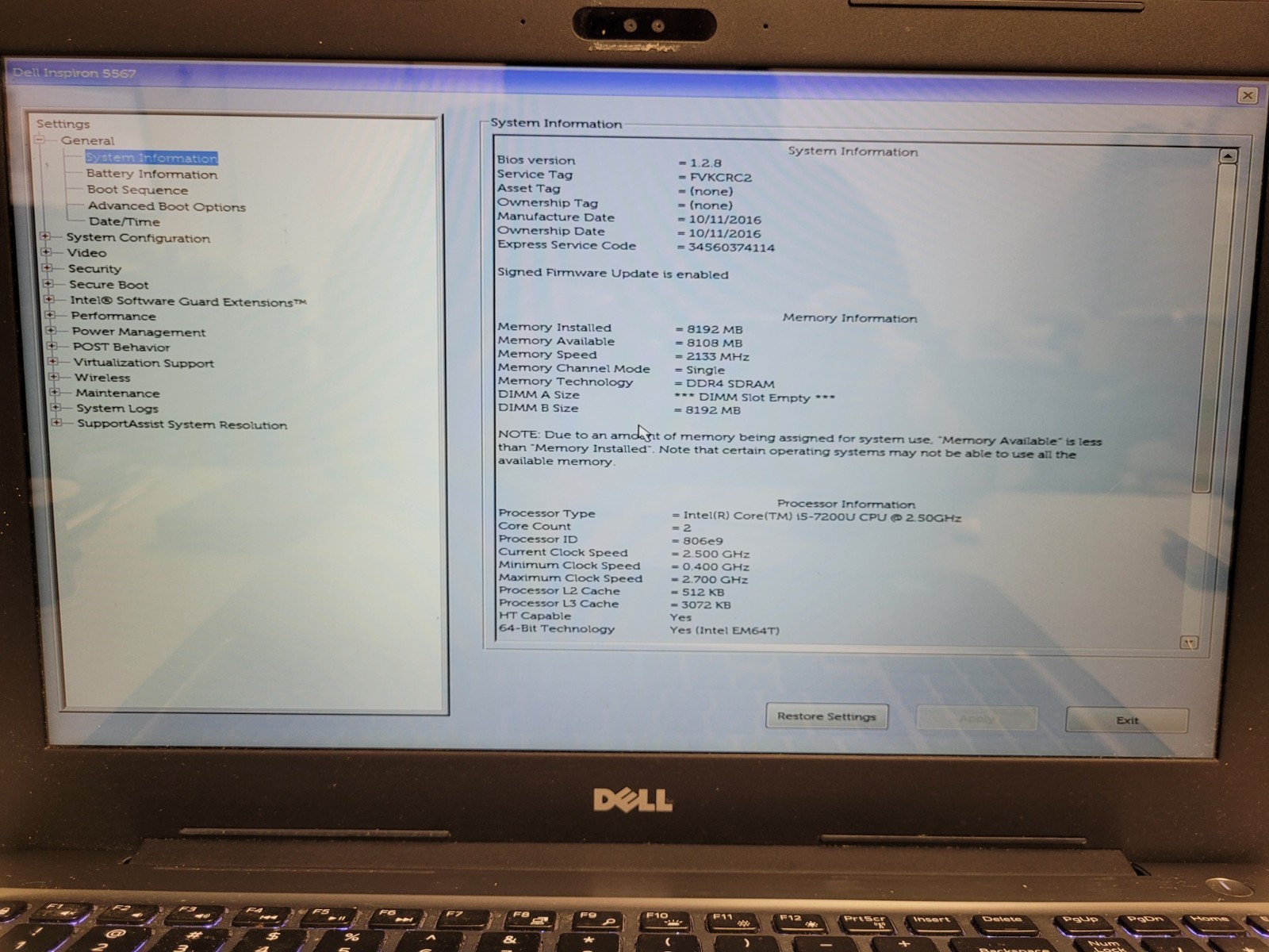 Dell inspiron 5567 15.6″touch i5-7200u 2.5ghz 8gb ram no ssd Parts READ FVKCRC2