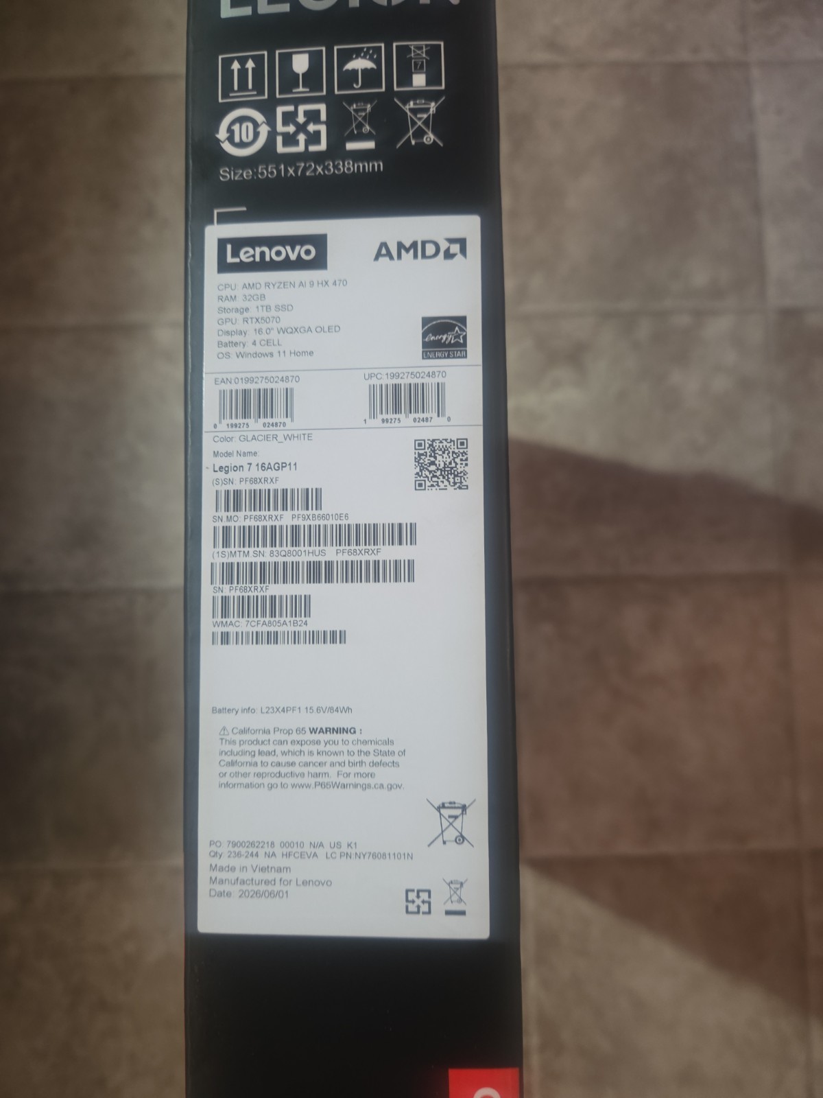 Lenovo Legion 7 16AGP11 16″ WQXGA,Ryzen AI 9 HX 470, GPU RTX 5070