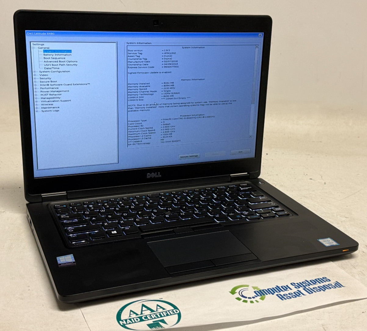 Dell Latitude 5480 14″ (i5-6440HQ 2.60GHz – 8GB RAM – 256GB SSD – Win11Home)