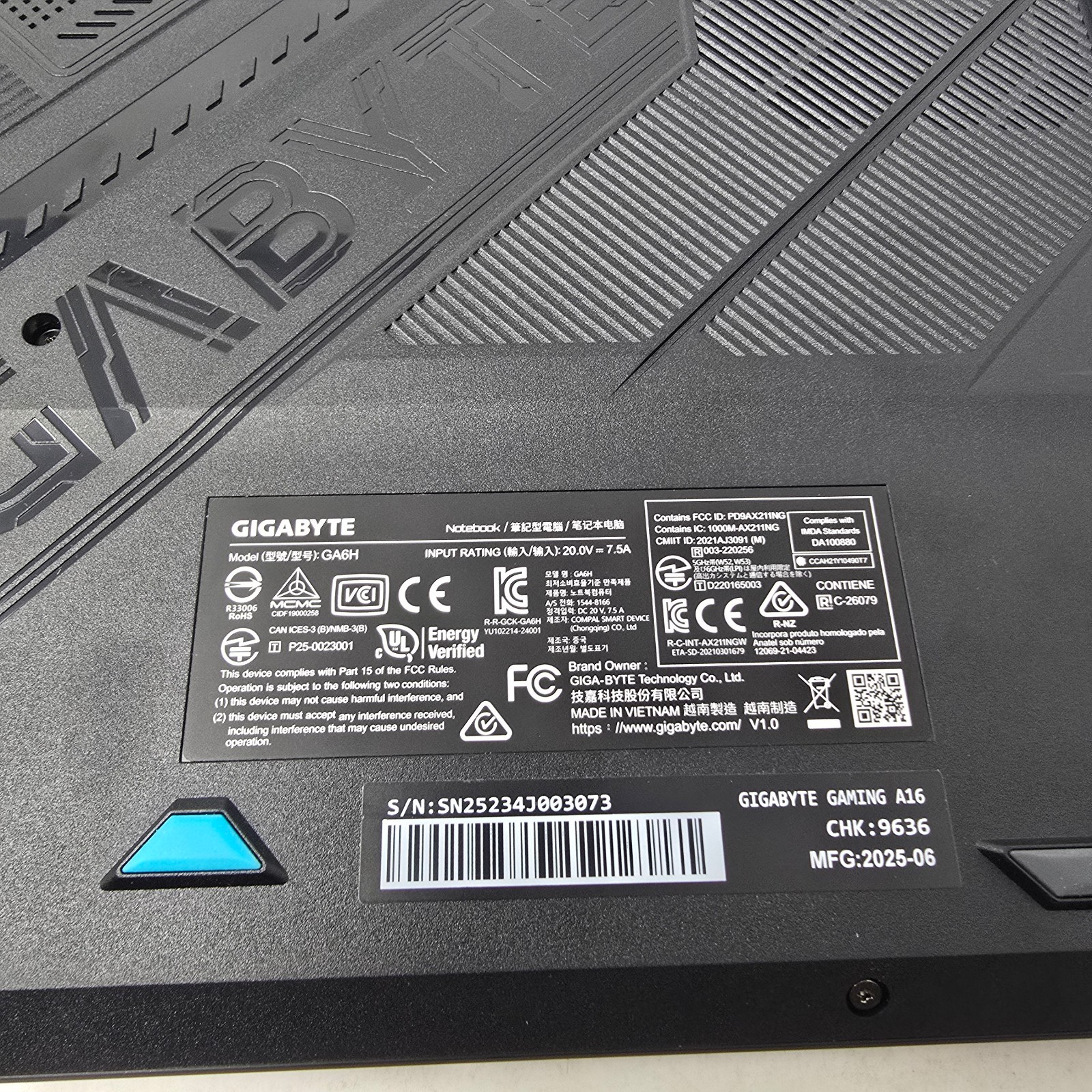 GIGABYTE – GAMING A16 – Core I7 13620H – 16GB DR5 – SSD 512GB – RTX4050 – Clean