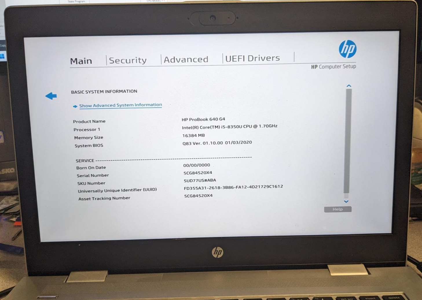 HP PROBOOK 640 G4 i5-8350U @ 1.7GHz, 16GB RAM, NO HDD/OS