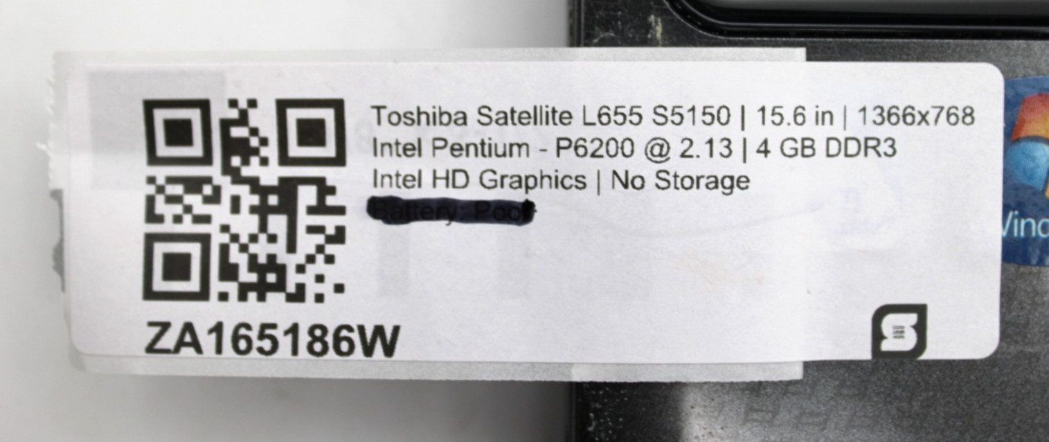 Toshiba Satellite L655 Pentium-P6@2.13GHz 4GB DDR3 NO STORAGE/OS *USED/TESTED*