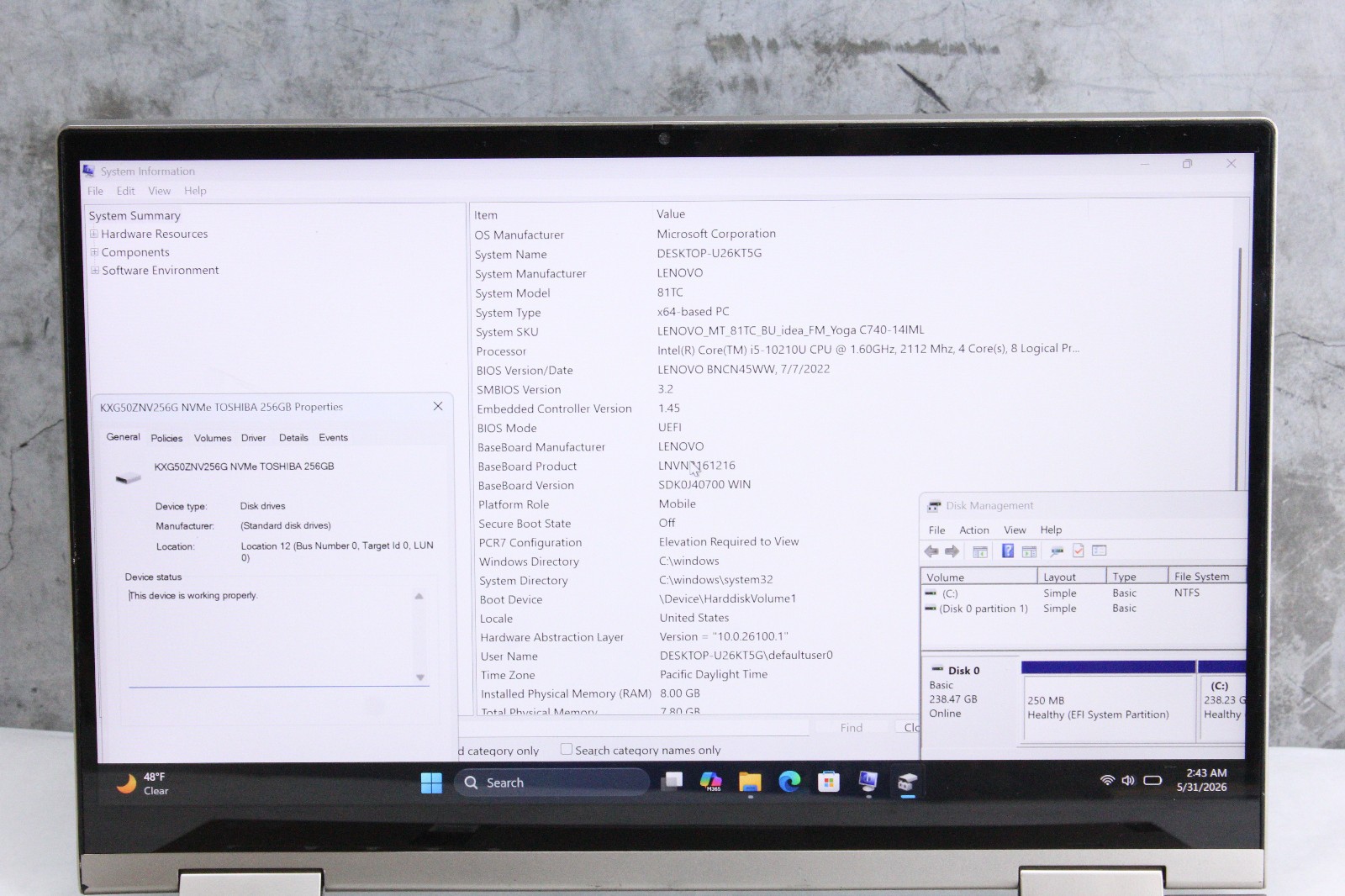 Lenovo Yoga C740-14IML *Bad KB, Grade C- Read* i5-10210U, 8GB Ram, 256GB NVMe
