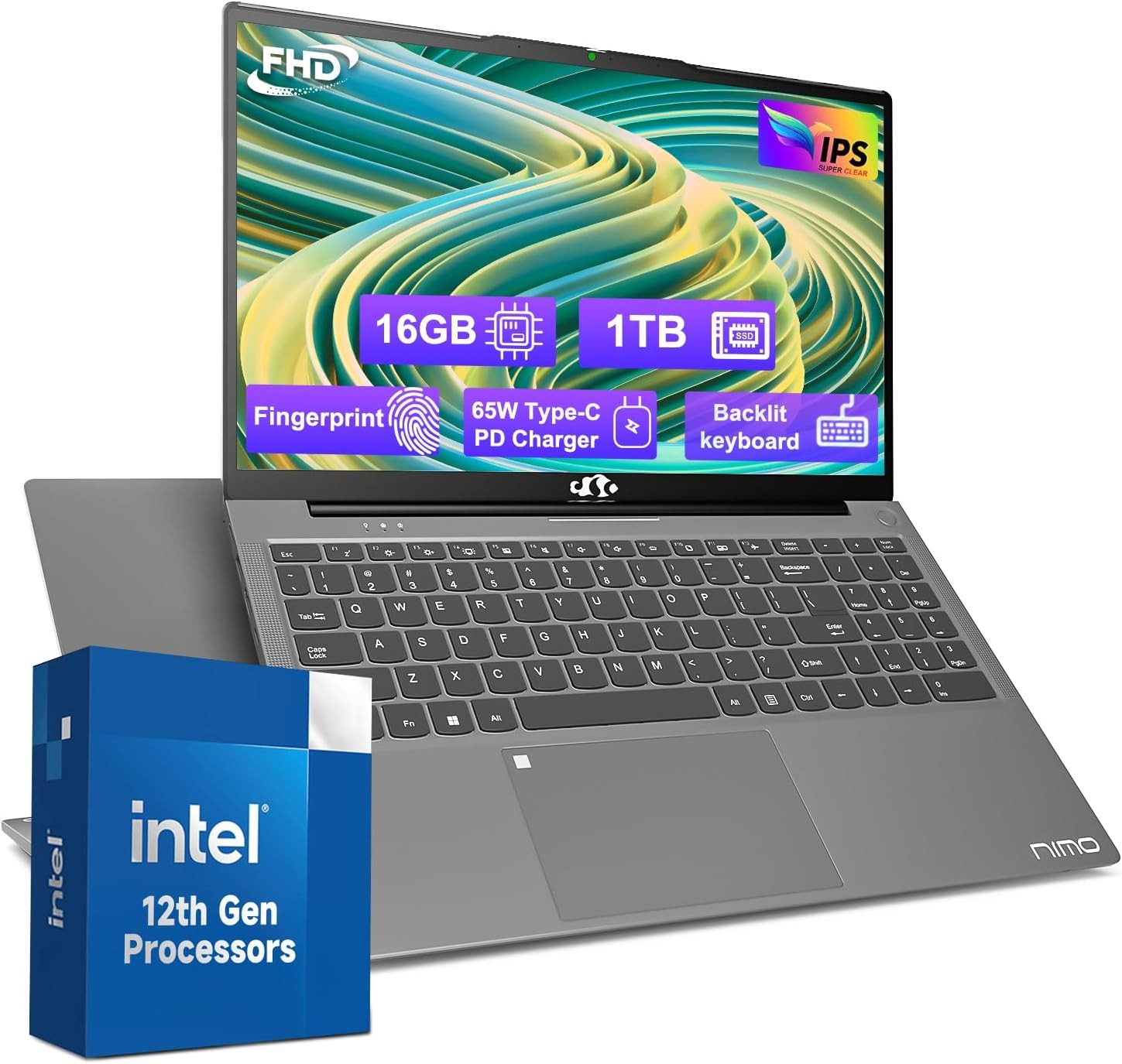 Nimo 15.6 IPS FHD Laptop Intel Pentium 12th Quad Core N100 Backlit Kb Windows11