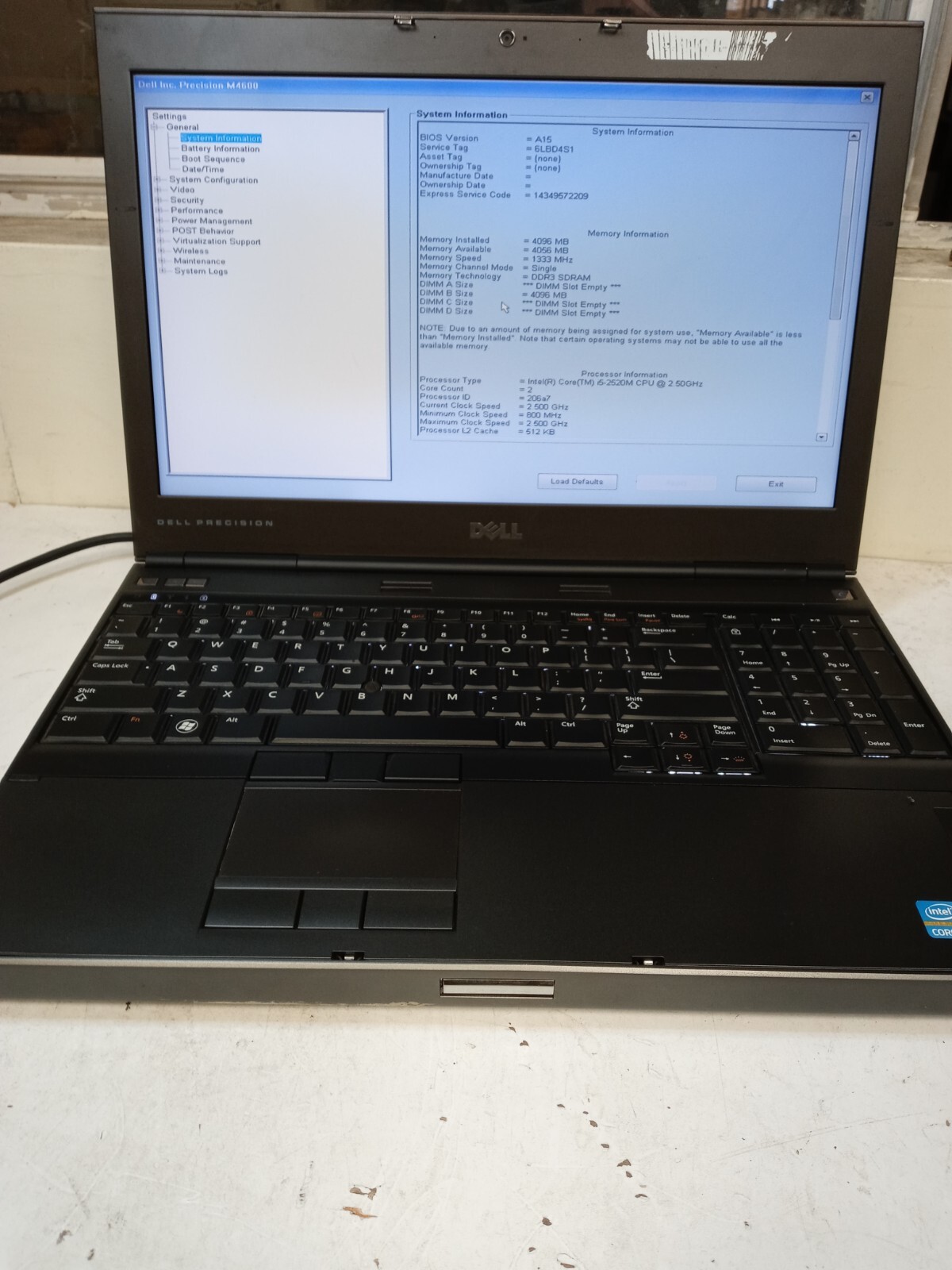 DELL PRECISION M4600 Laptop w/ Intel Core i5-2520M 2.50 GHZ +4 GB No HDD NO OS