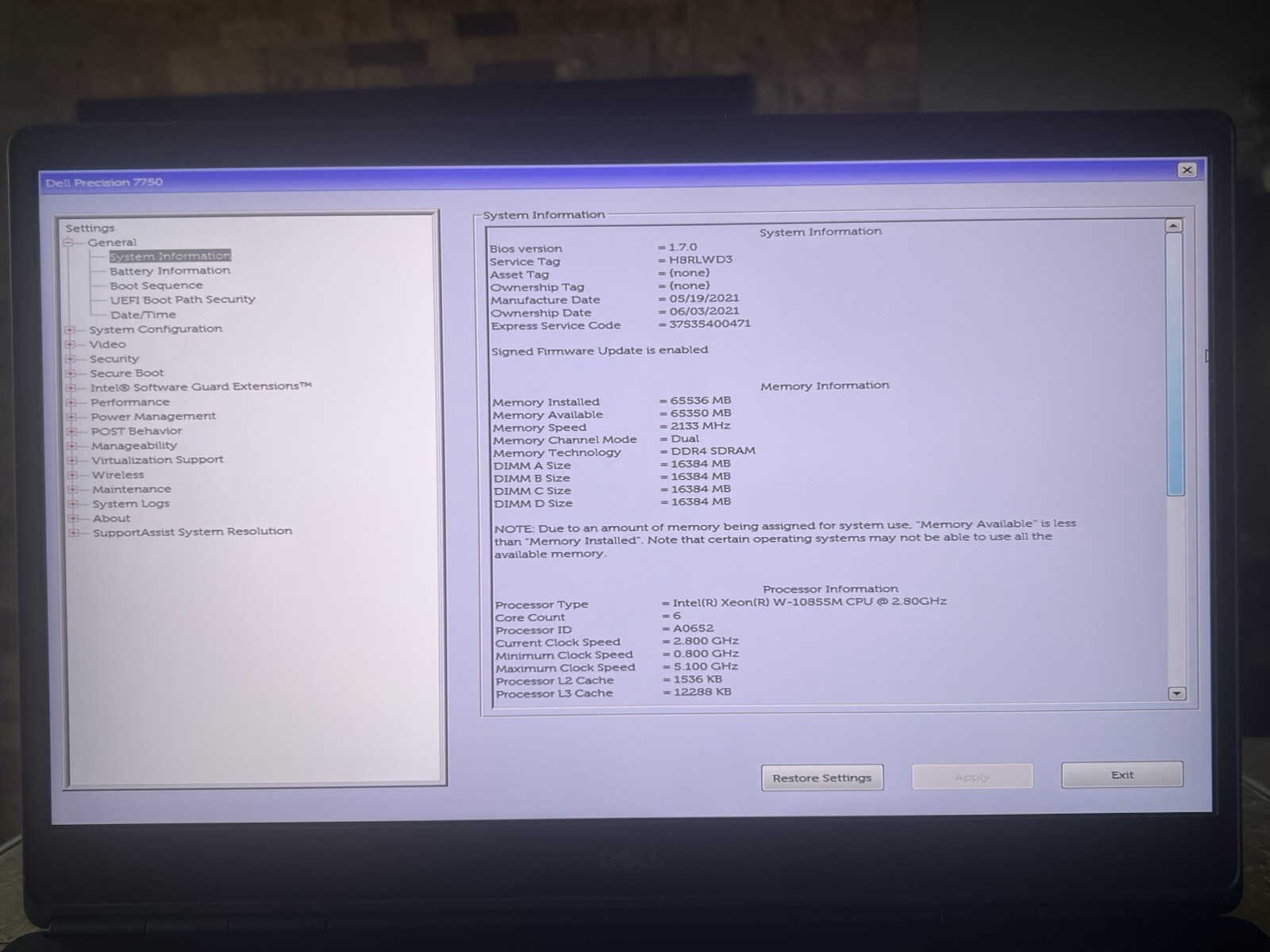 Dell Precision 7750 17.3″ NVIDIA T1000 2.8GHz Intel Xeon W-10855M 64GB 512GB