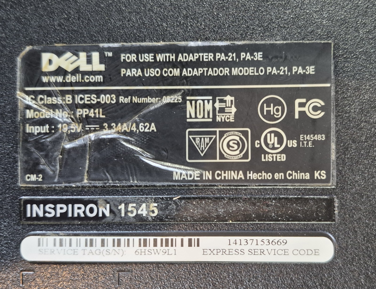 Dell Inspiron 1545 Laptop For Repair Or Parts, No Charger