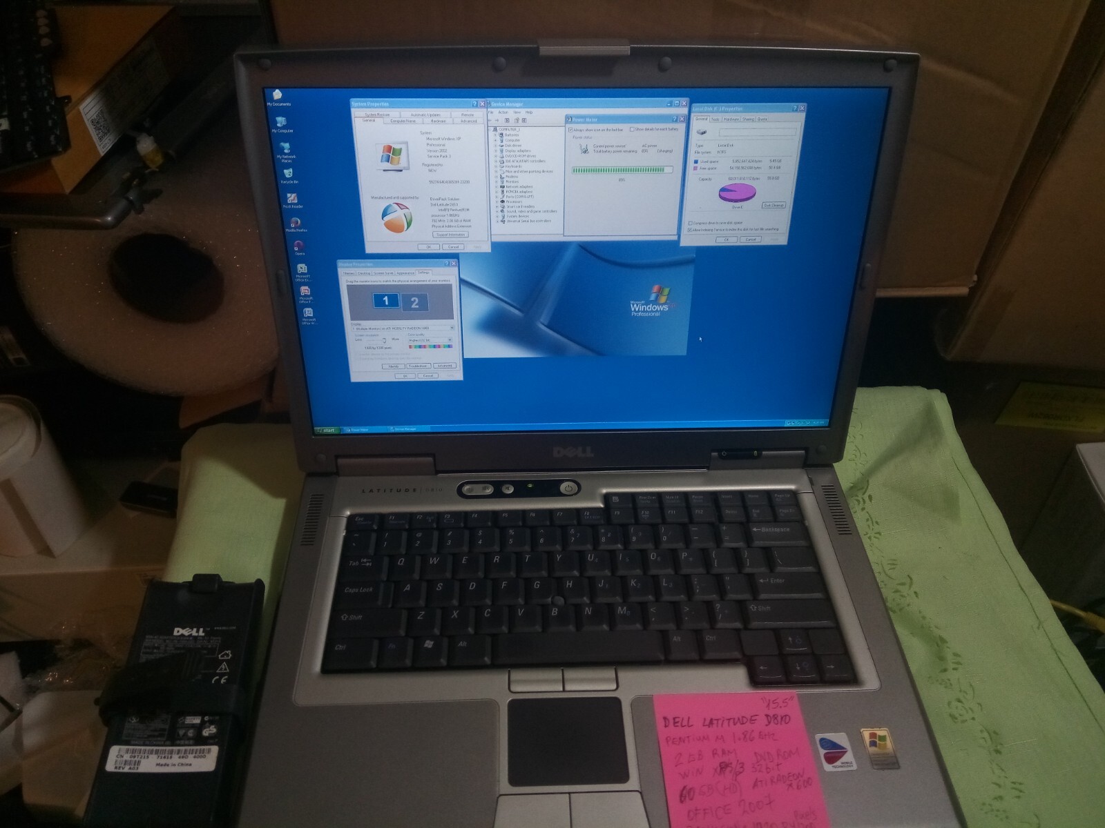 DELL LATITUDE D810 1.86GHZ 2GBRAM 60GBHDD OFFICE2007 1920X1200 ATI RADEON X600