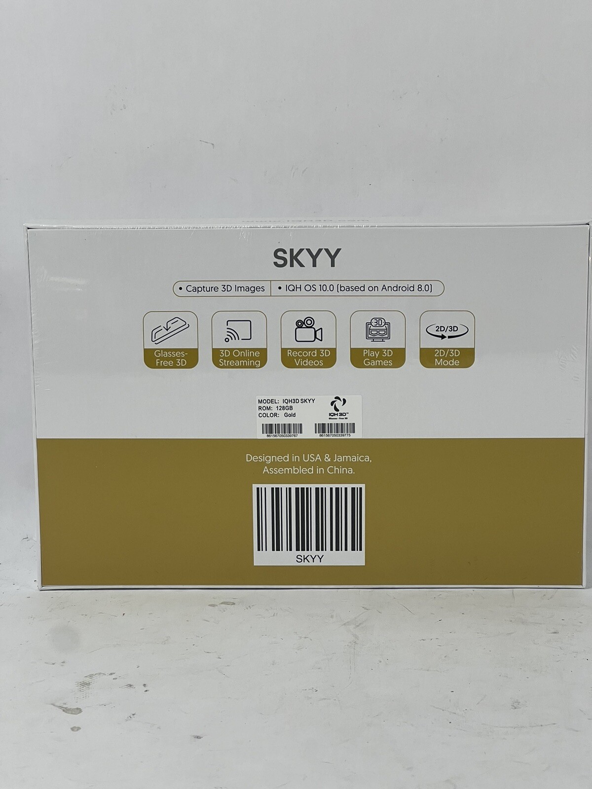 IQH3D Skyy Tablet 128GB Storage Gold Color Android 8.0 No Glasses 3D New Sealed