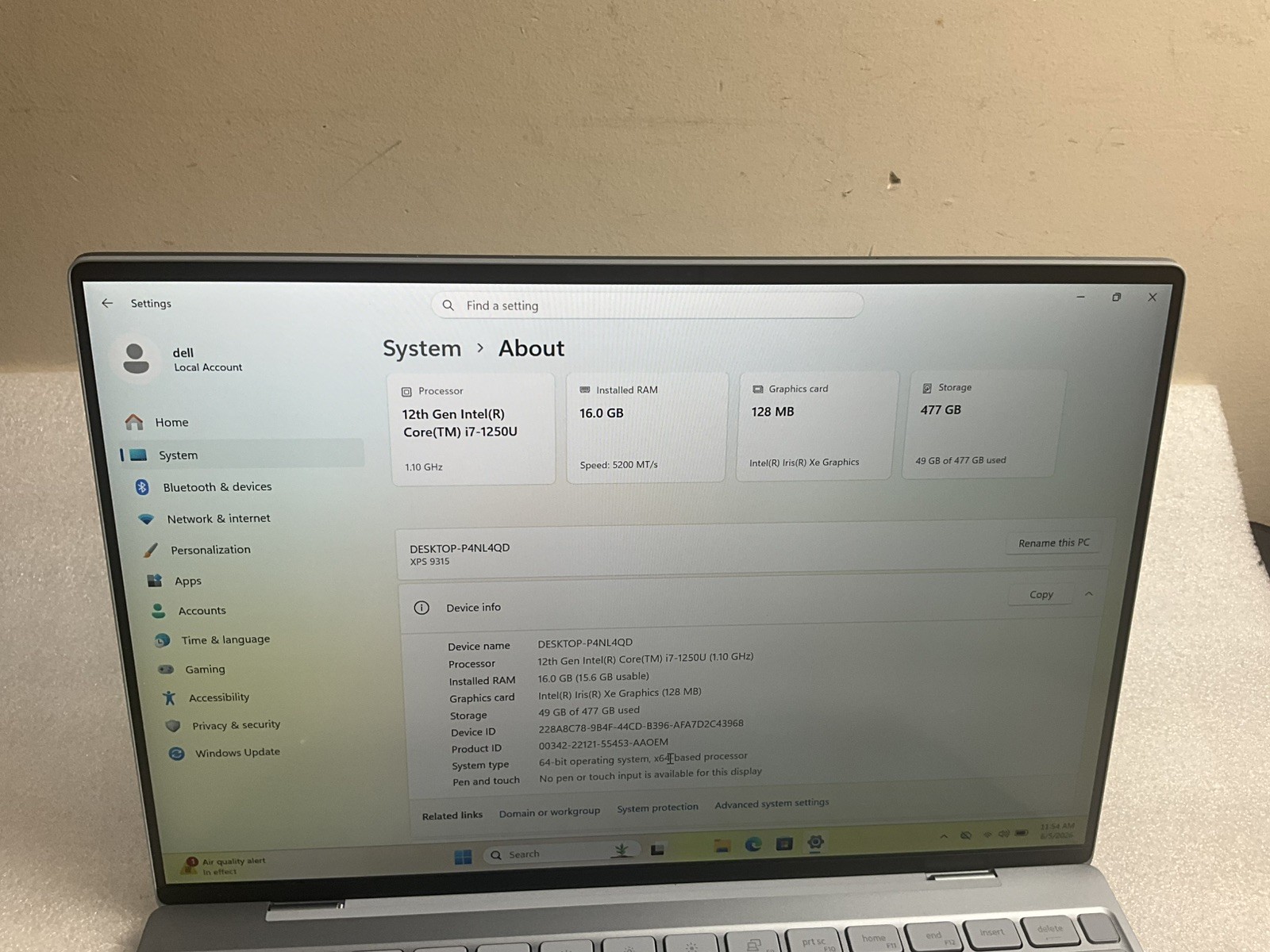 Dell XPS 9315 13.4″ i7-1250U 1.1GHz 16GB RAM 512GB SSD Windows 11 Home #50