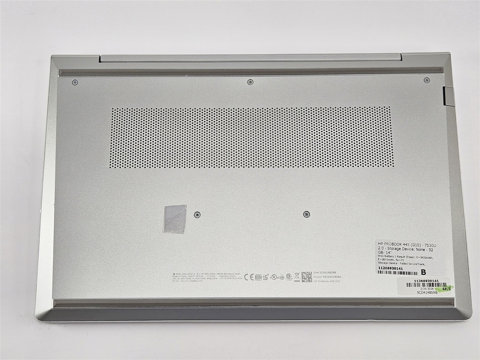 HP 14″ ProBook 445 G10 32GB No Storage AMD Ryzen 5 7530U No OS Silver
