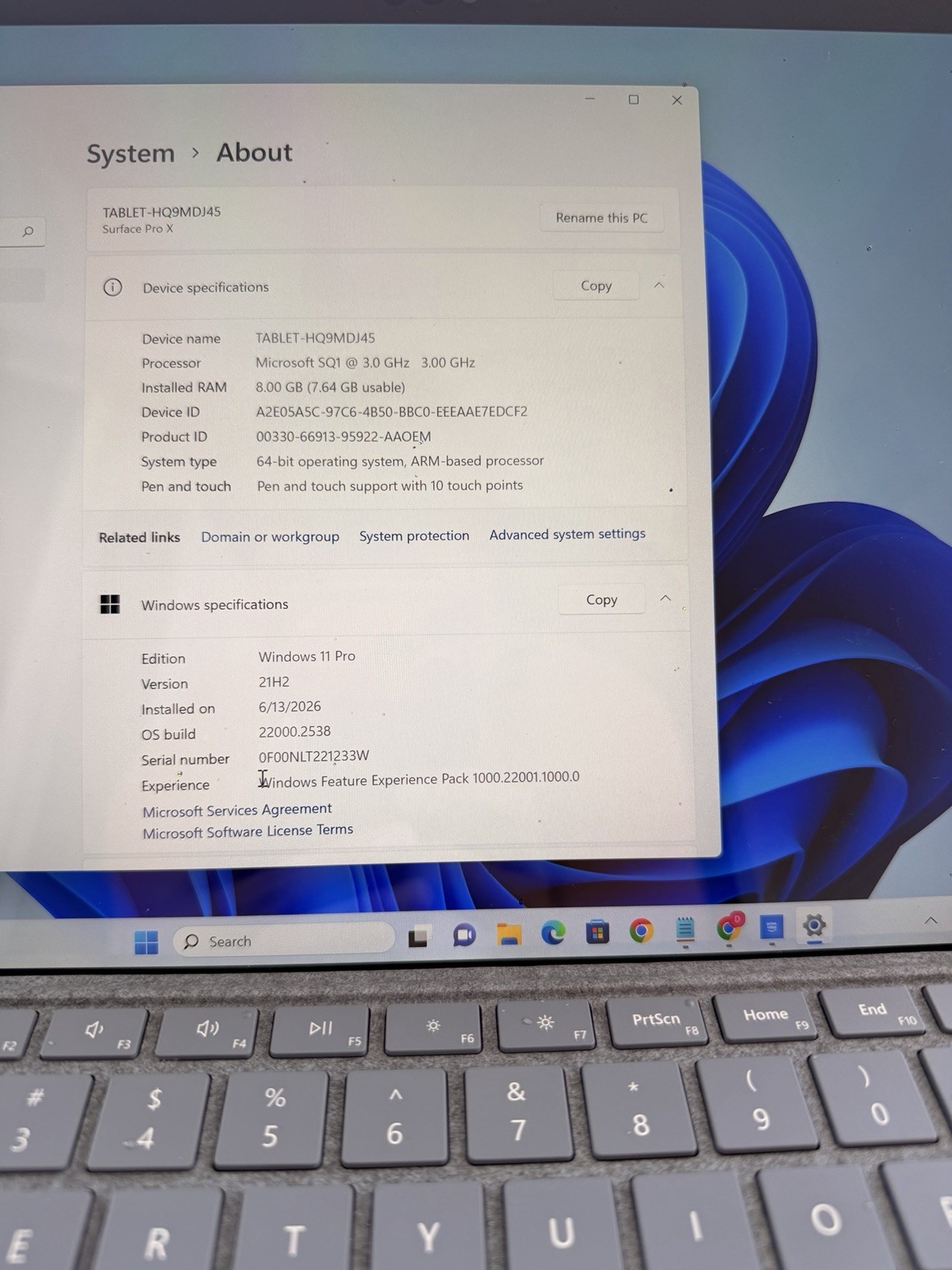 Microsoft Surface Pro x SQ1 13″ 8gb/128gb Silver VW3143