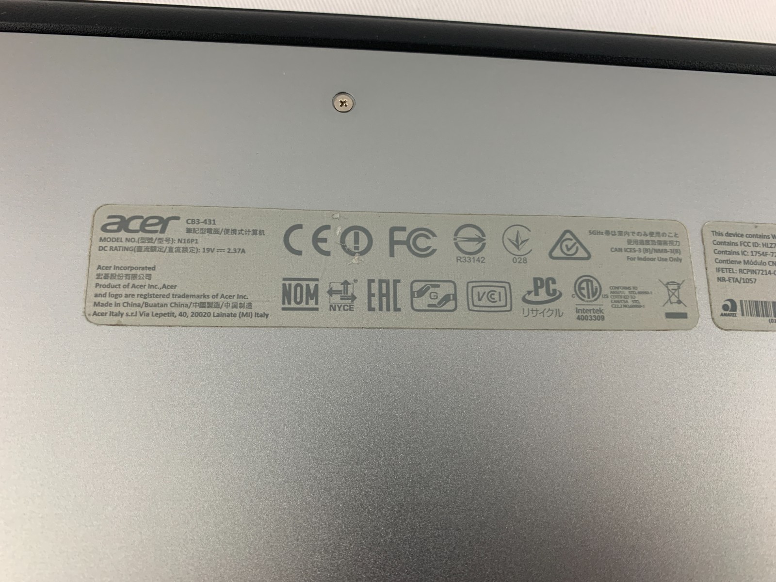 Acer CB3-431 Chromebook, Intel Celeron N3160 1.6GHz, 4GB RAM, 72% Battery