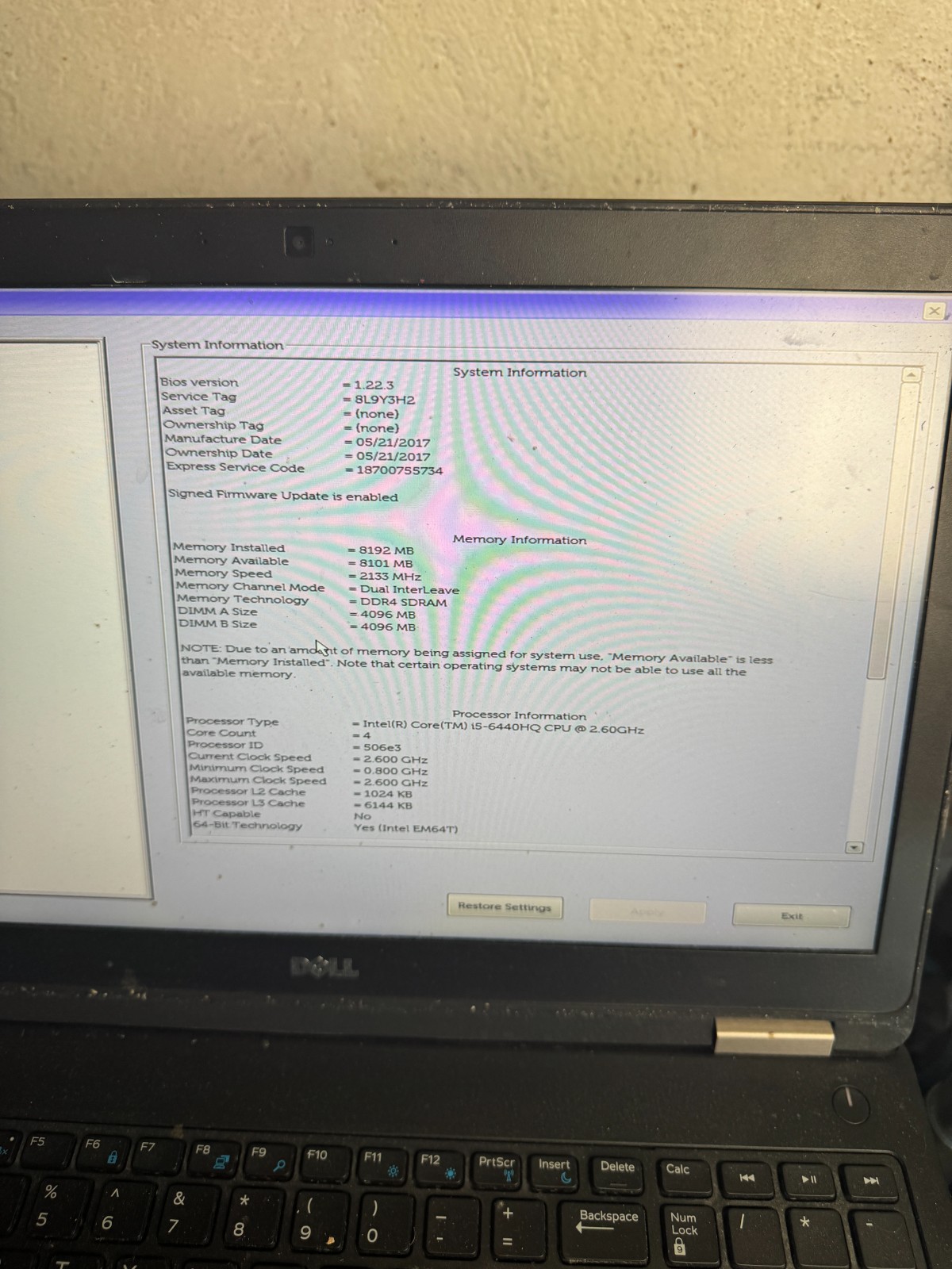 Dell Latitude E5570 Core i5-6440HQ Laptop for Parts/Repair #5625