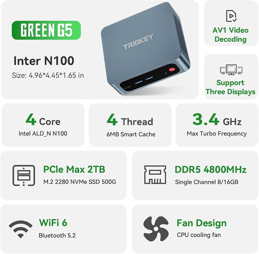 Trigkey G5 N100 16gb 500gb SSD Win 11 Pro w/Linux Mint 22.03 Setup USB. FreeShip