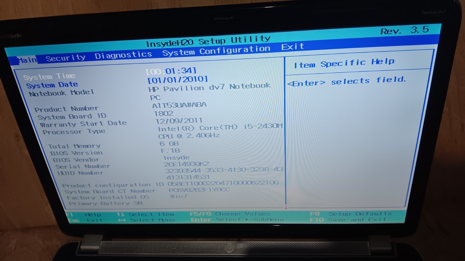 HP Pavilion DV7-6B55DX Laptop Intel core i5-2430M @2.40 GHz 17.3″ LCD Screen P/R