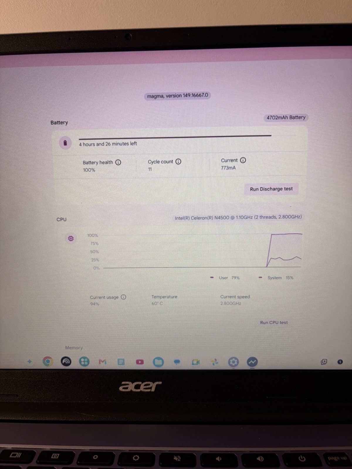 Acer Chromebook 15 15.6″ FHD Celeron N4500 4GB 32GB eMMC Purple Charger
