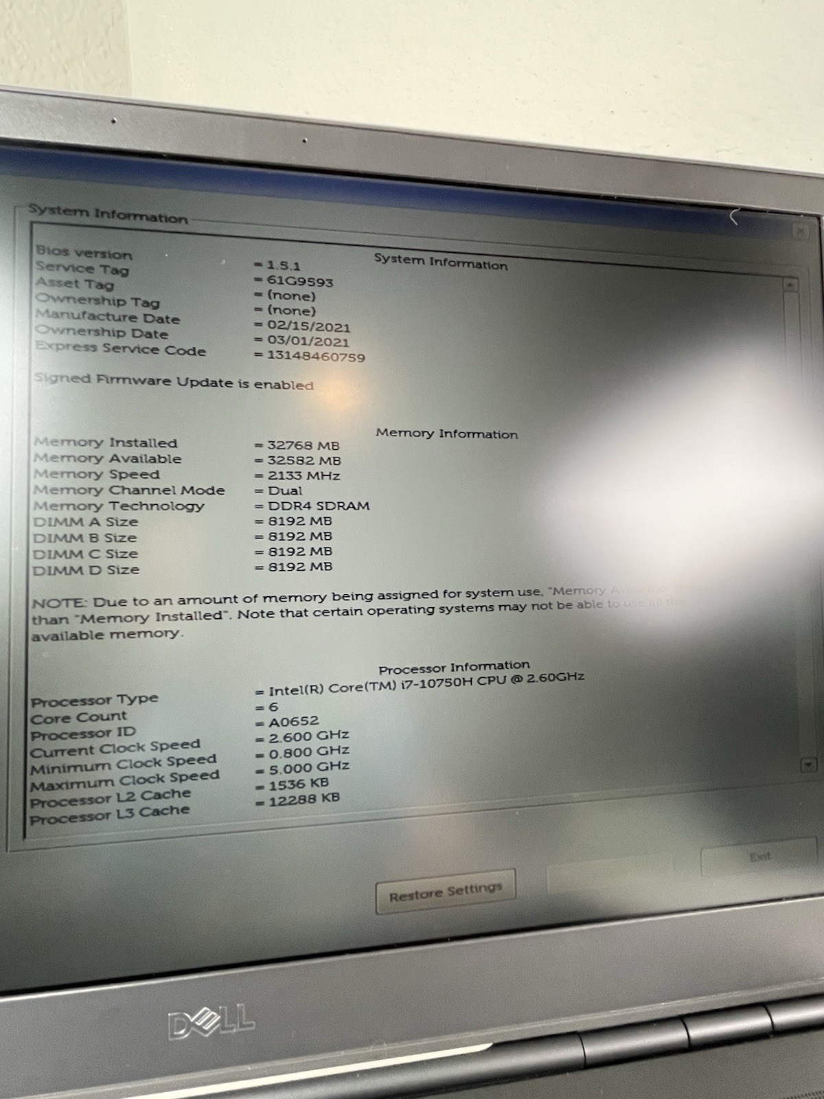 NoCamera Config DELL Precision 7750 i7-10750H 32GB RAM 512GB SSD Quadro RTX 3000