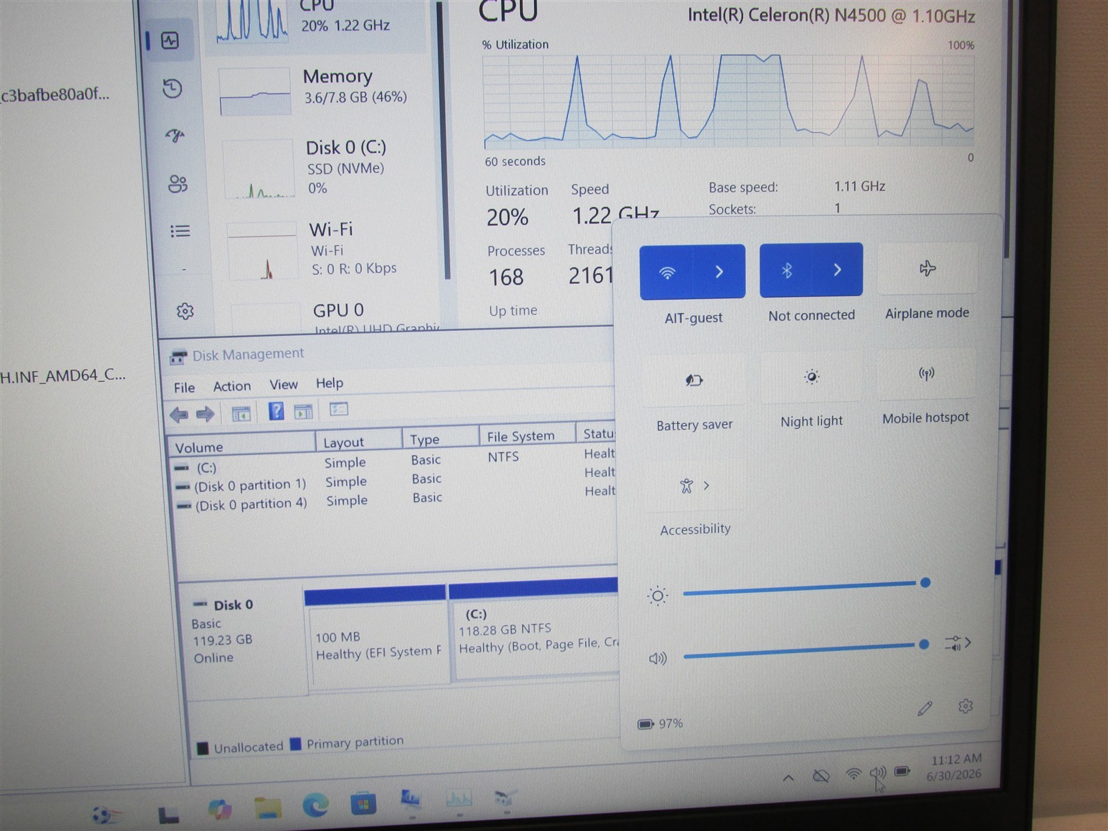 Lenovo V15 G2 IJL Celeron N4500 1.1GHz 8GB RAM 128GB NVME 15.6″ Win 11 Home DMG