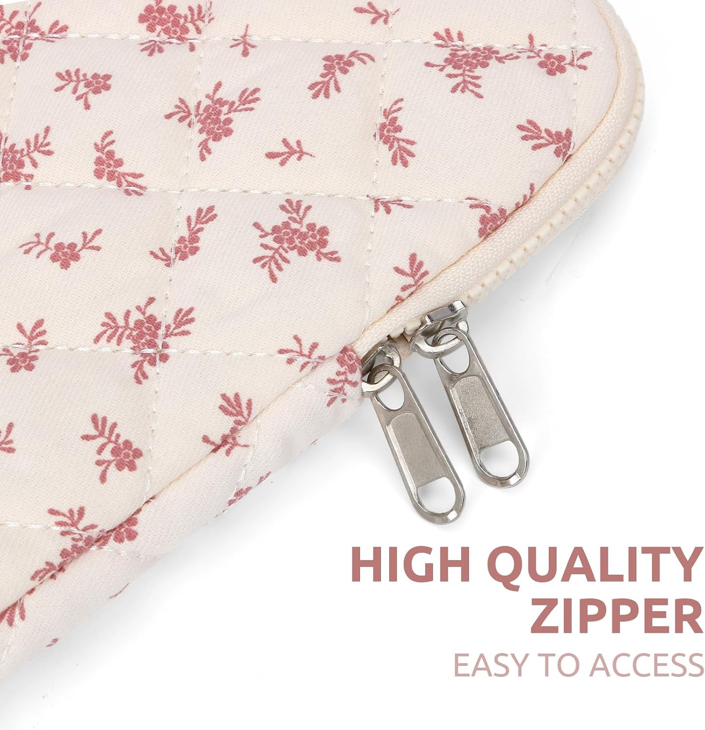 Quilted Laptop Sleeve Cute Floral Design for 15-15.6 Inch MacBook, Padded Case
