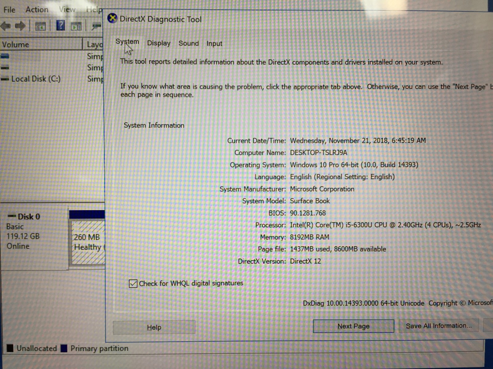 *Bad Battery*Microsoft Surface Book 13.5″ Model 1703 1704/i5-6300/8GB/128GB/W10P
