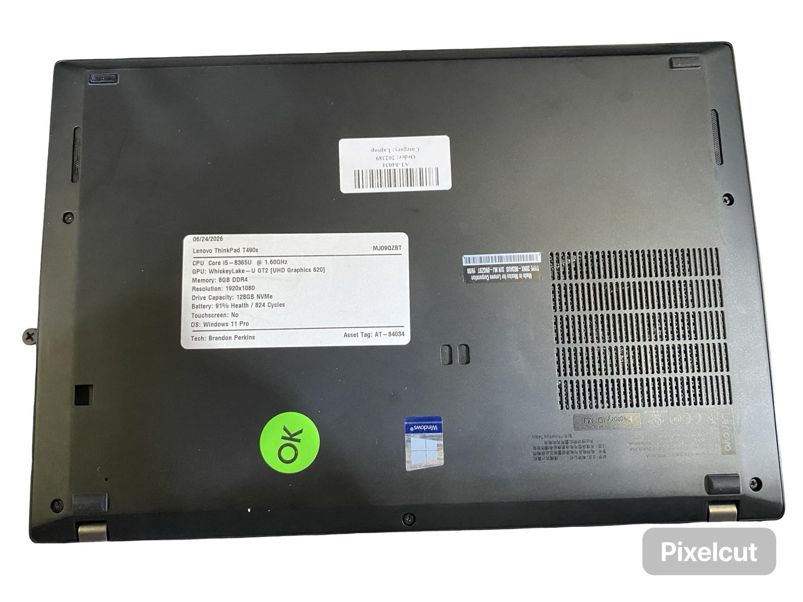 Lenovo ThinkPad T490s Core i5 8365U 8GB Win11Pro 128GB Battery Inc Grade C