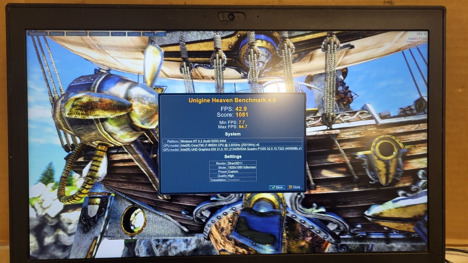Scratched LCD Lenovo ThinkPad P52 Intel i7-8850H 2.6GHz 24GB 256GB P1000 AS-IS