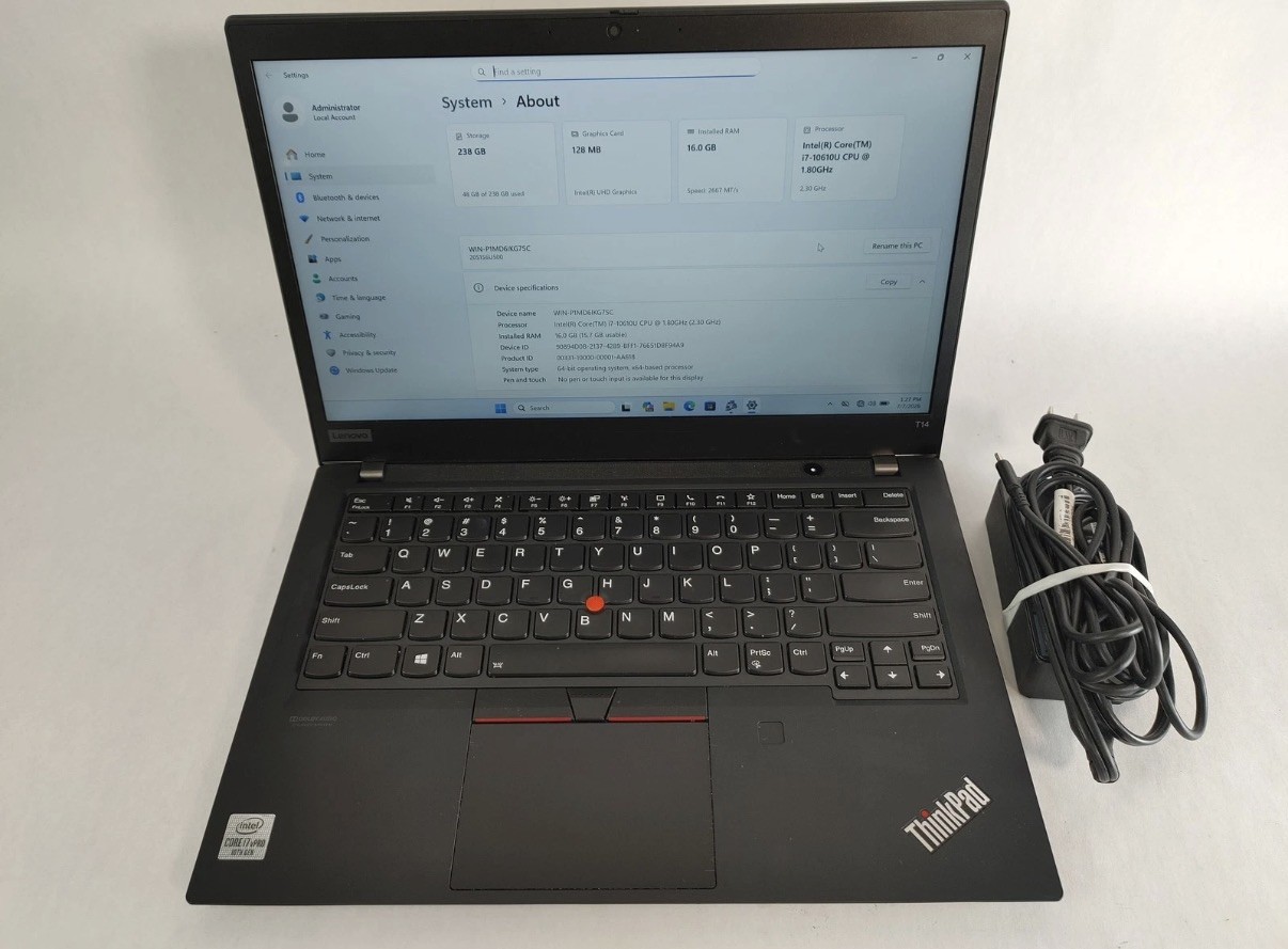 Grade A! Lenovo ThinkPad T14 Gen 1 Core i7 1.80 GHz 32GB 512GB NVMe Win11Pro