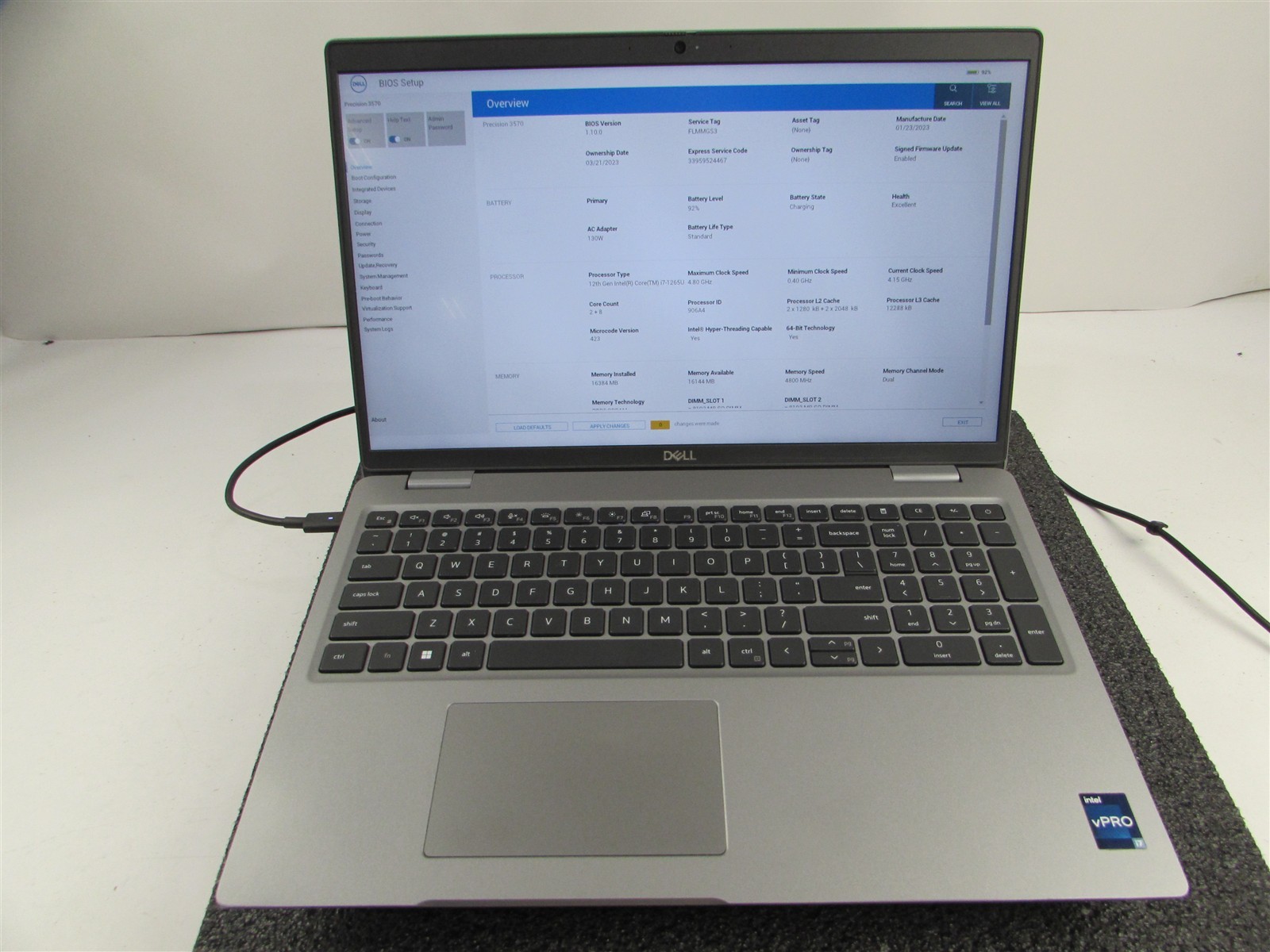 DELL PRECISION 3570 1920X1080 FHD CORE I7-1265U 512GB SSD 16GB RAM T550 NO O.S