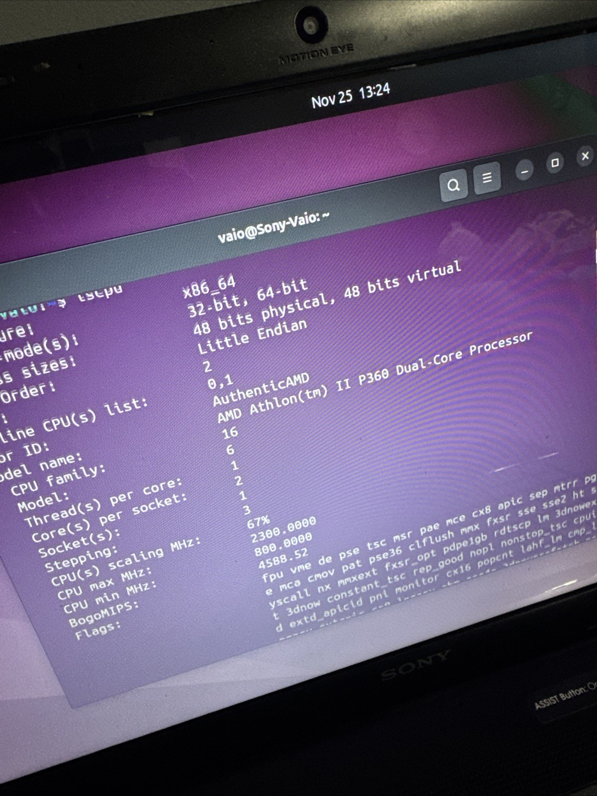 Sony Vaio PCG-61611L Laptop 15.6″ Ubuntu 8gb ram with power cable