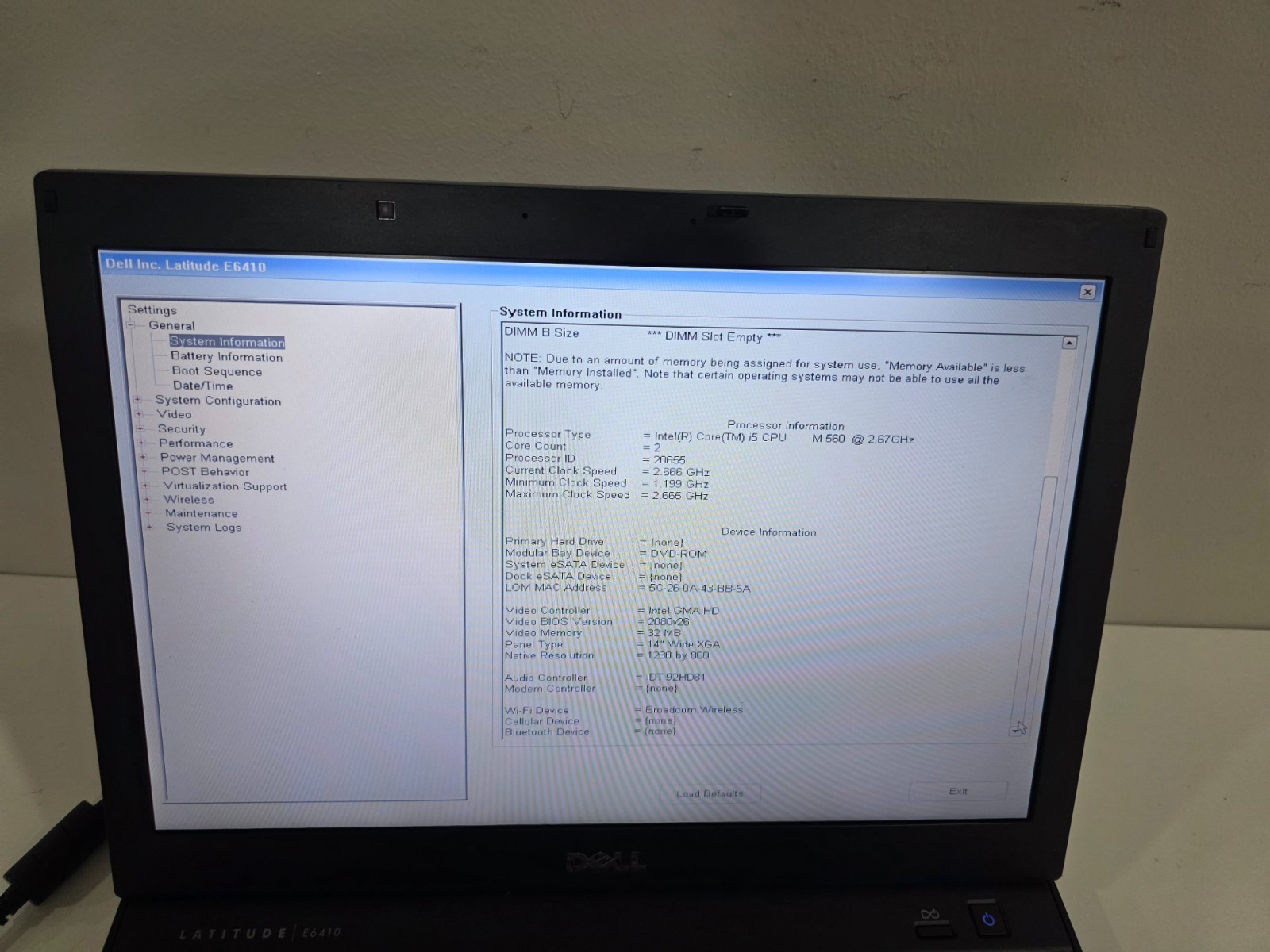 Dell Latitude E6410 Intel Core i5 CPU M 560 2GB