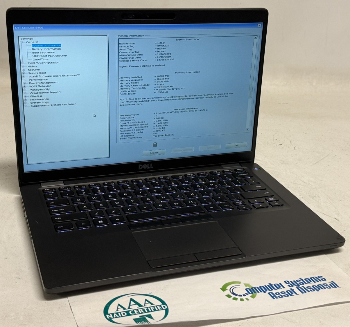 Dell Latitude 5400 14″ (i7-8665u 1.90GHz – 16GB RAM – 512GB SSD – Win11Home)