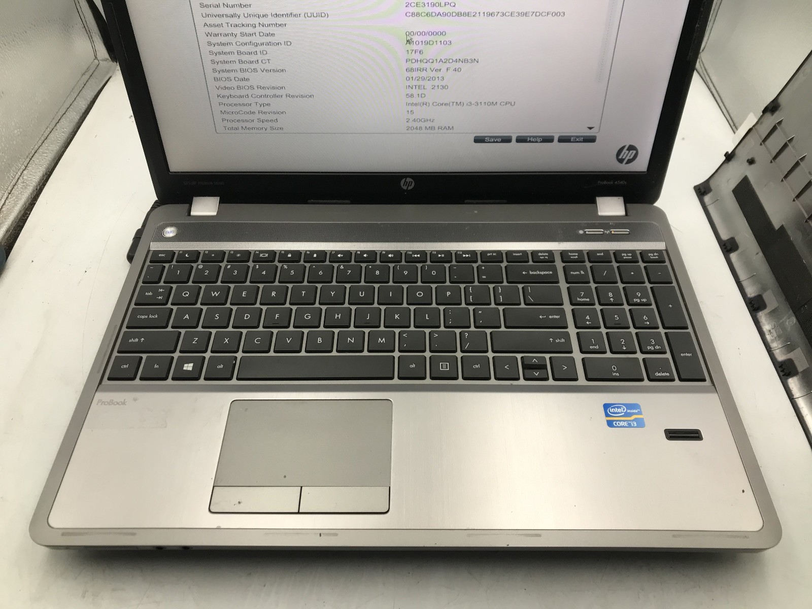 HP PROBOOK 4540S – BOOTS TO BIOS – INTEL I3 3110M – NO RAM – READ DESCRIPTION-BB