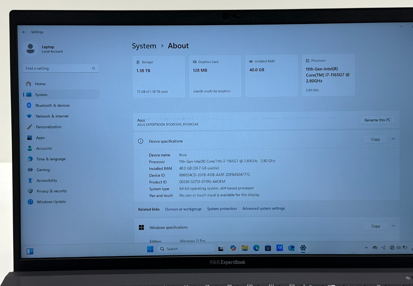ASUS EXPERTBOOK B1500CEA-XS74 CORE I7-1165G7 | 1.5TB | 40GB RAM | Windows 11 #14