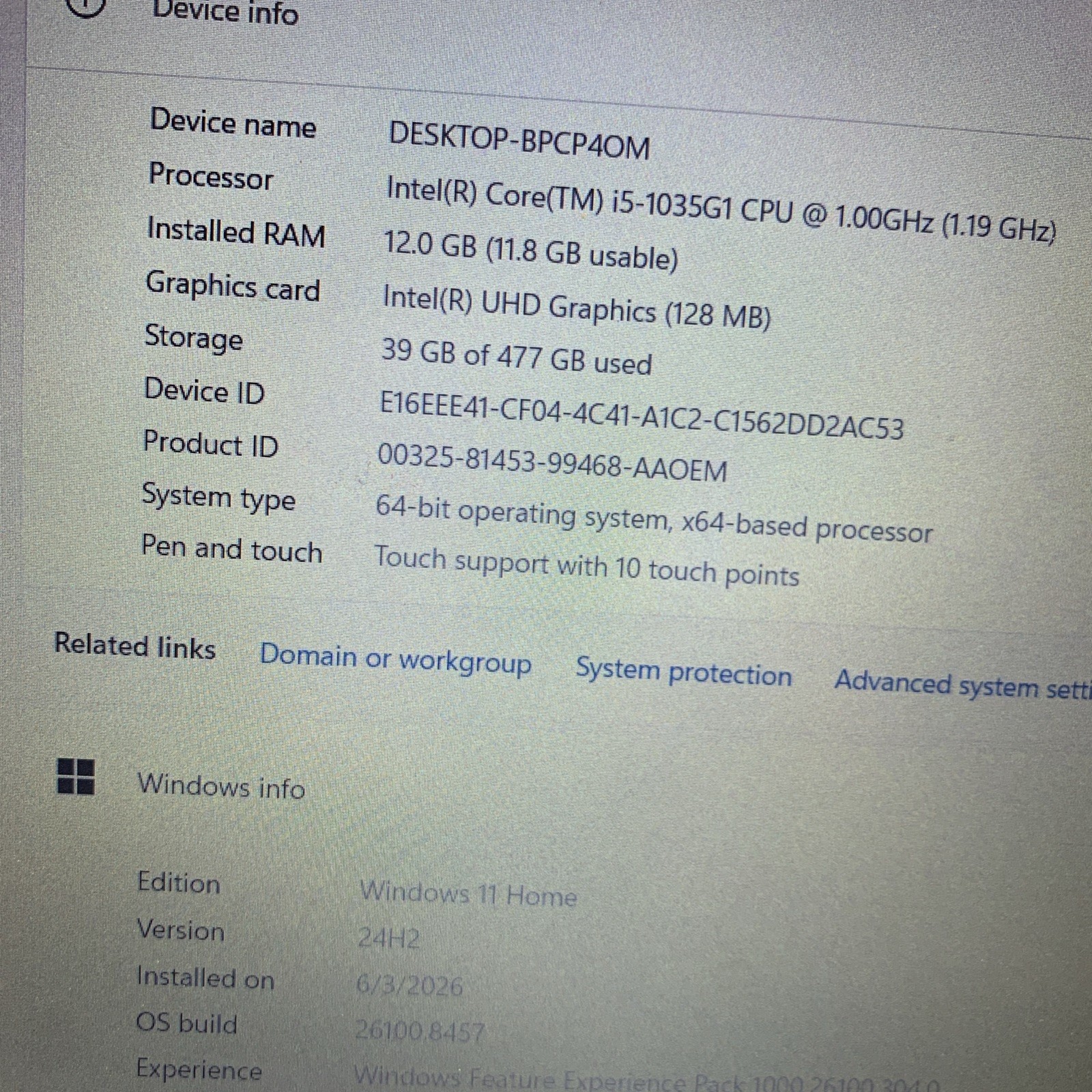 Dell Inspiron 15 3593 FHD Touch i5-1035G1 12GB Ram 512GB NVMe SSD Win11 Blue