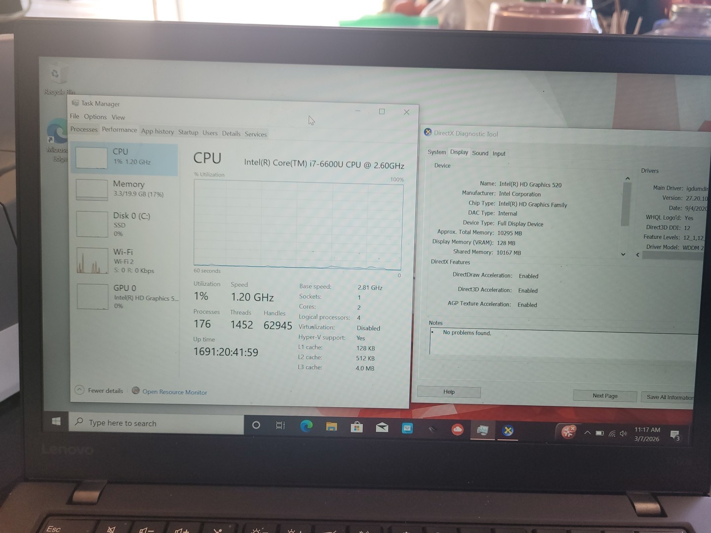 Lenovo ThinkPad T460s 14″ 20 GB Intel i7-6600U Intel HD Graphics 520 No “1” Key