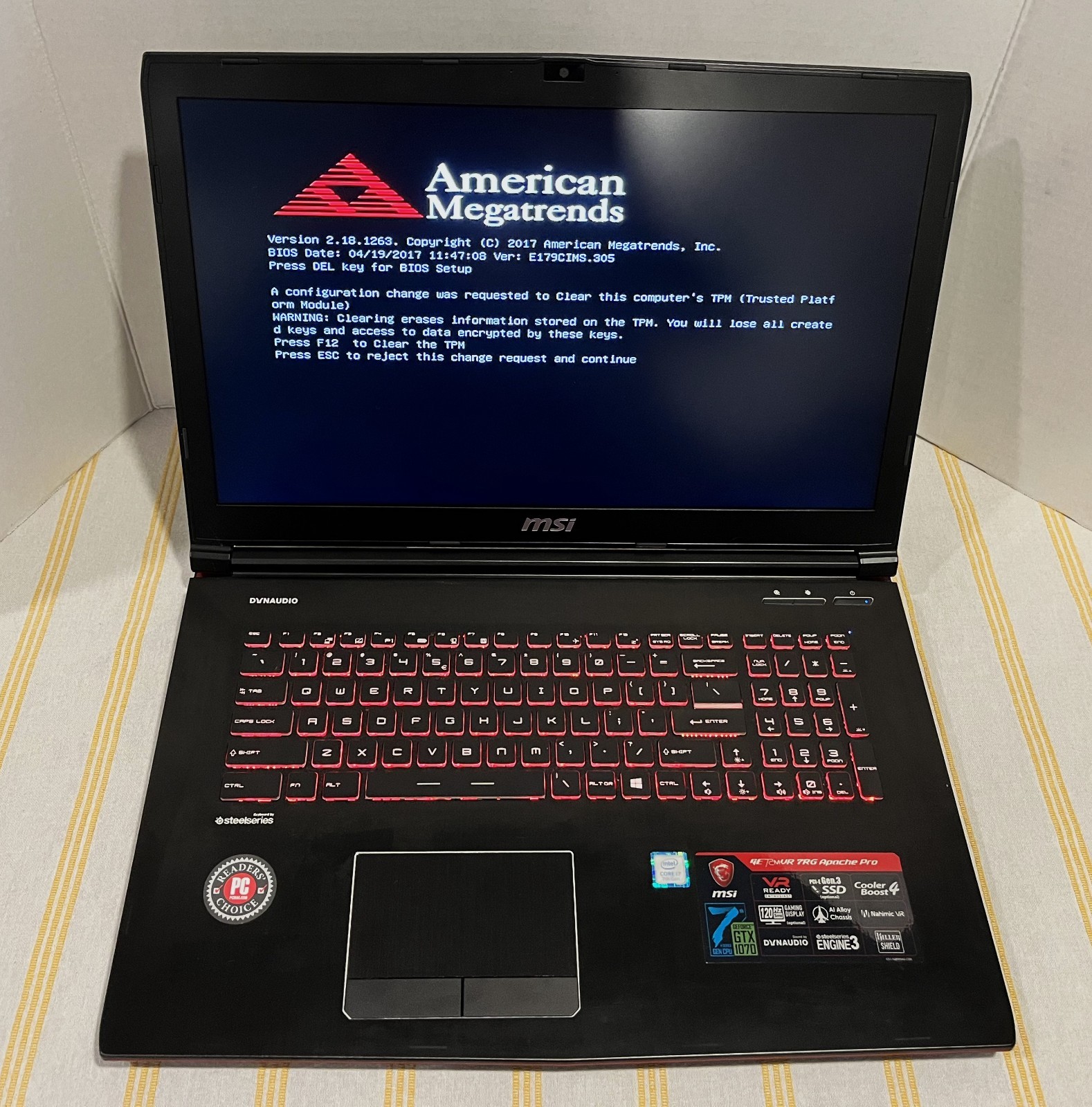MSI Apache Pro Gaming Laptop GE72MVR 7RG-NVIDIA GTX 1070- Beautiful Condition!