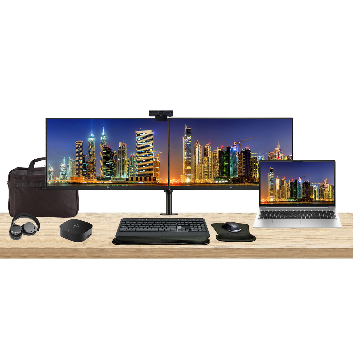 HP ProBook 450 G10 15.6″ i5, 16GB RAM, 256GB SSD with 2 EliteDisplay 24″ Monitor