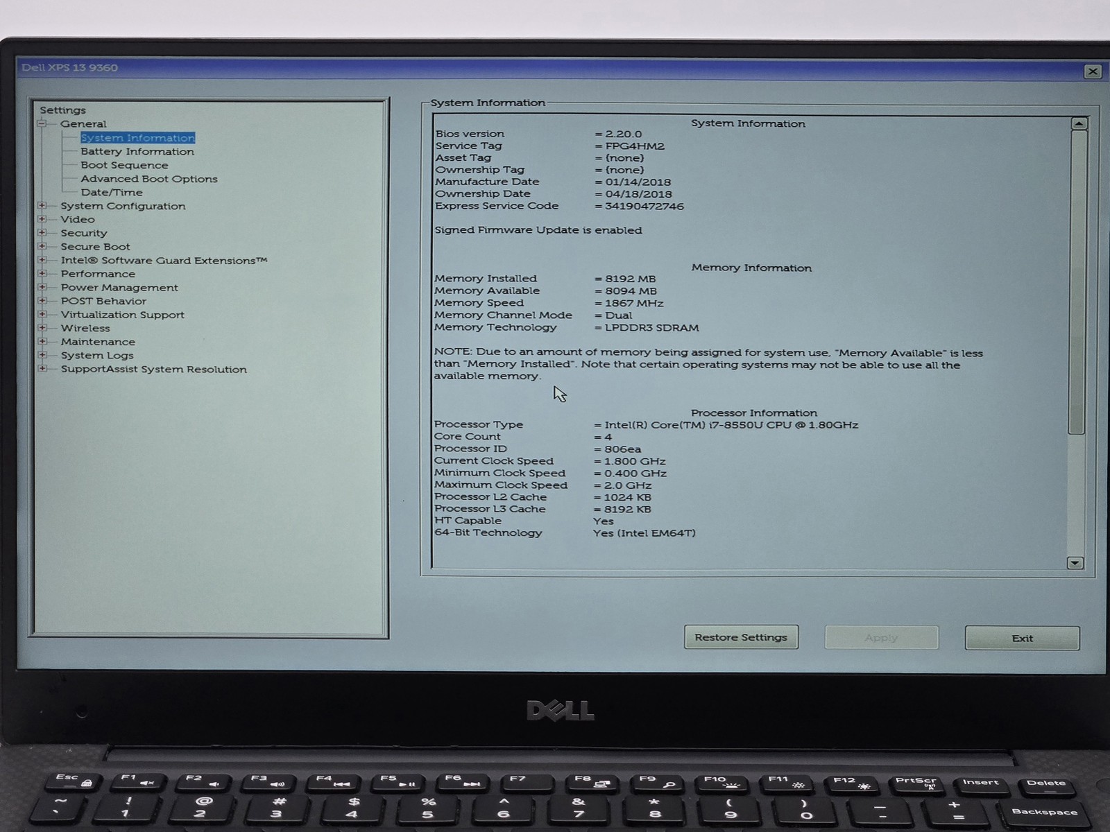 Dell XPS 13 9360 13″ FHD I7-8550U 256GB SSD 8GB W11 Webcam Backlit *READ*