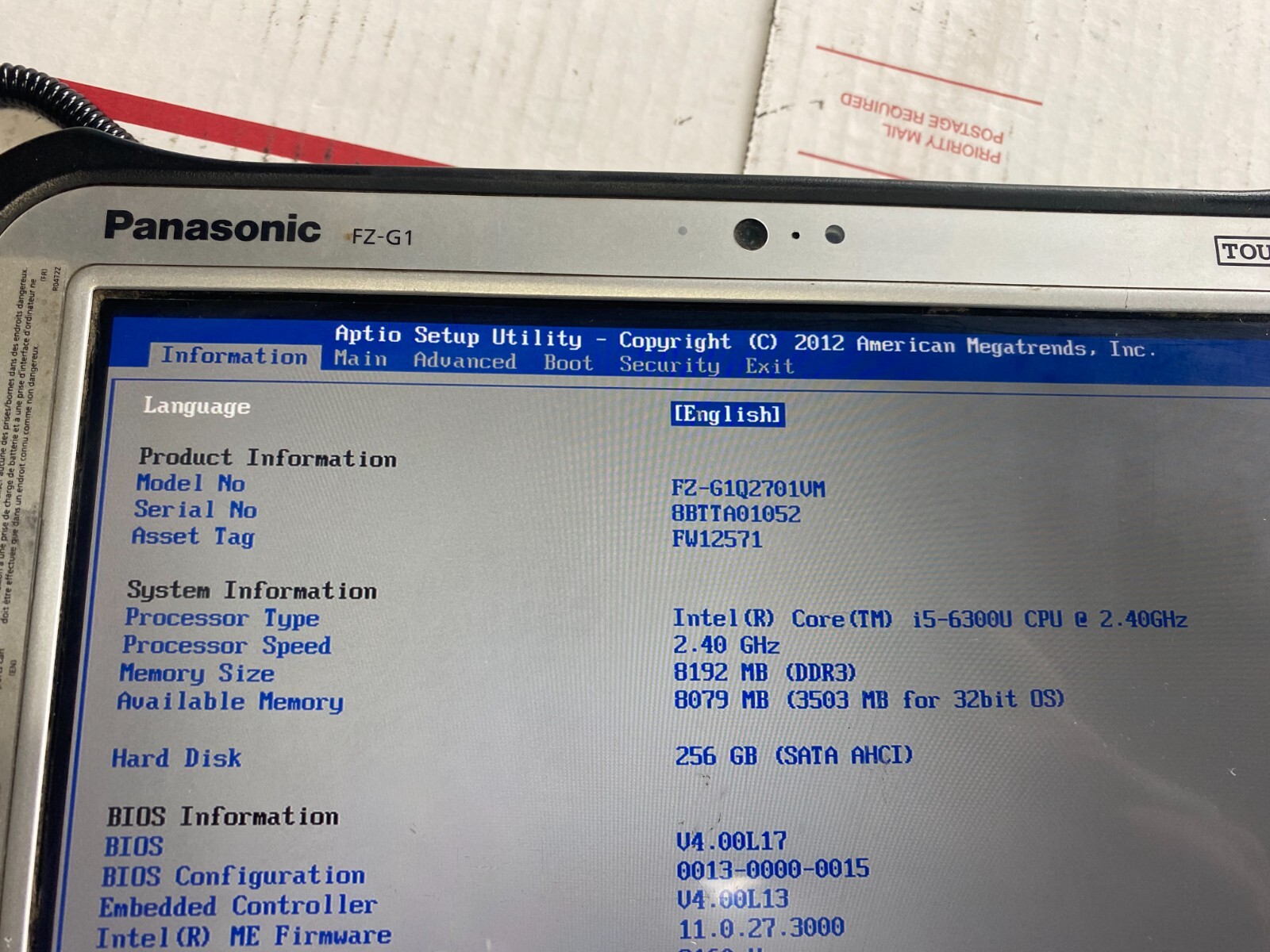 Panasonic Toughpad FZ-G1 MK4 i5-6300U 2.4GHz, 8GB, 256 SSD, 4G LTE/BARCODE,TOUCH