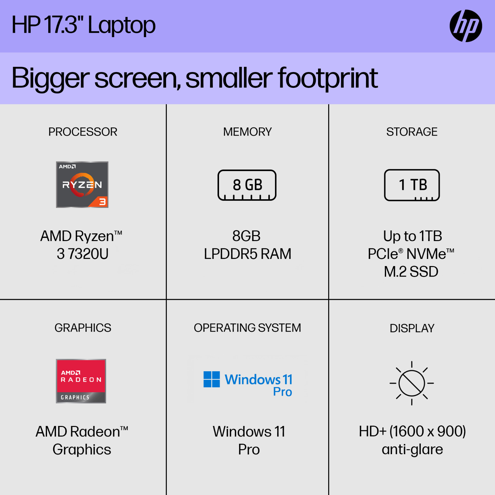 HP Laptop Computer 17.3″ Office 2024 4-Core Ryzen 3 8GB RAM Upto 1TB SSD Win Pro