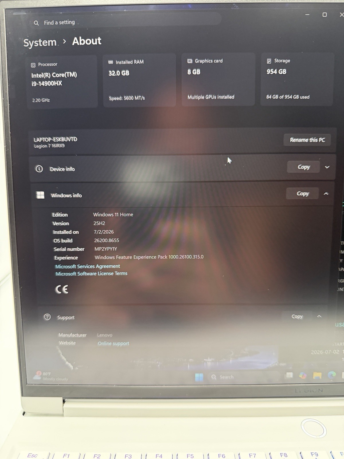 Lenovo Legion 7i Gen 9 i9-14900HX 32GB RAM 1TB SSD RTX 4070 Gaming Laptop
