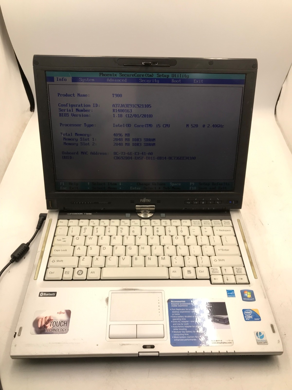 Fujitsu LifeBook T900 Intel Core i5-520M 13.3″ Tablet 4Gb RAM-BOOTS TO BIOS -MZ