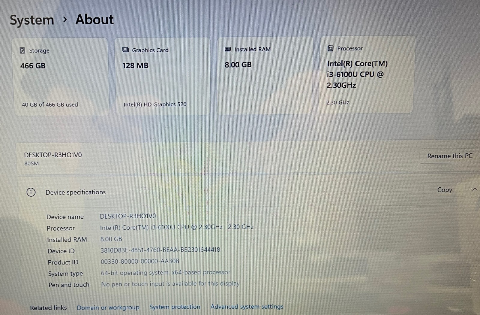 Lenovo Ideapad 310-15ISK 80SM 15.6″ i3-6100U 2.30GHz 8GB RAM 500GB SSD